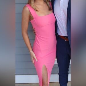 Hello Molly Hot Pink Midi Dress with Square Neck